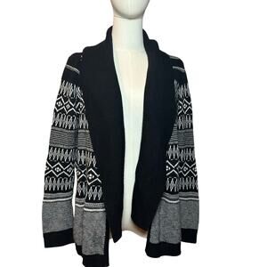 Talbots Fair Isle Shawl Collar Cardigan Black White Medium